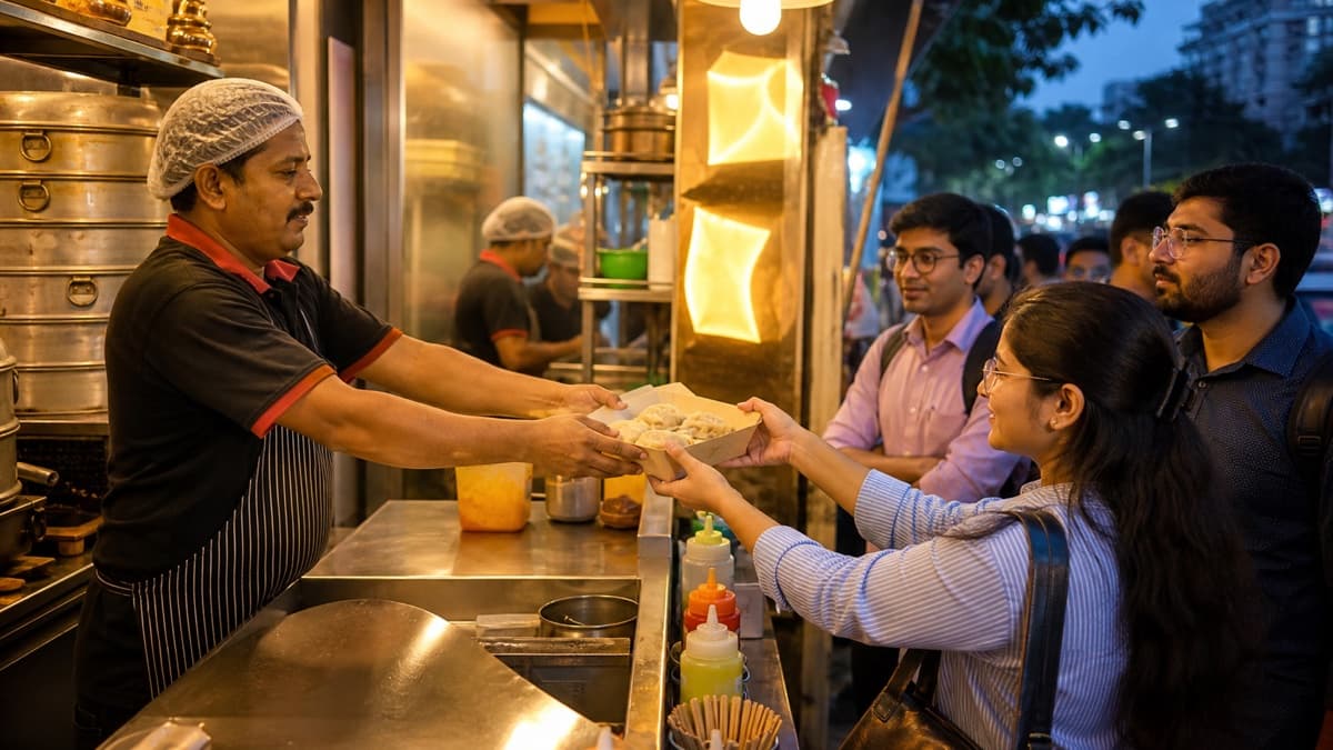 Burger Minister counter at Bhaiji Market, Sector 58 Noida, serving kurkure momos