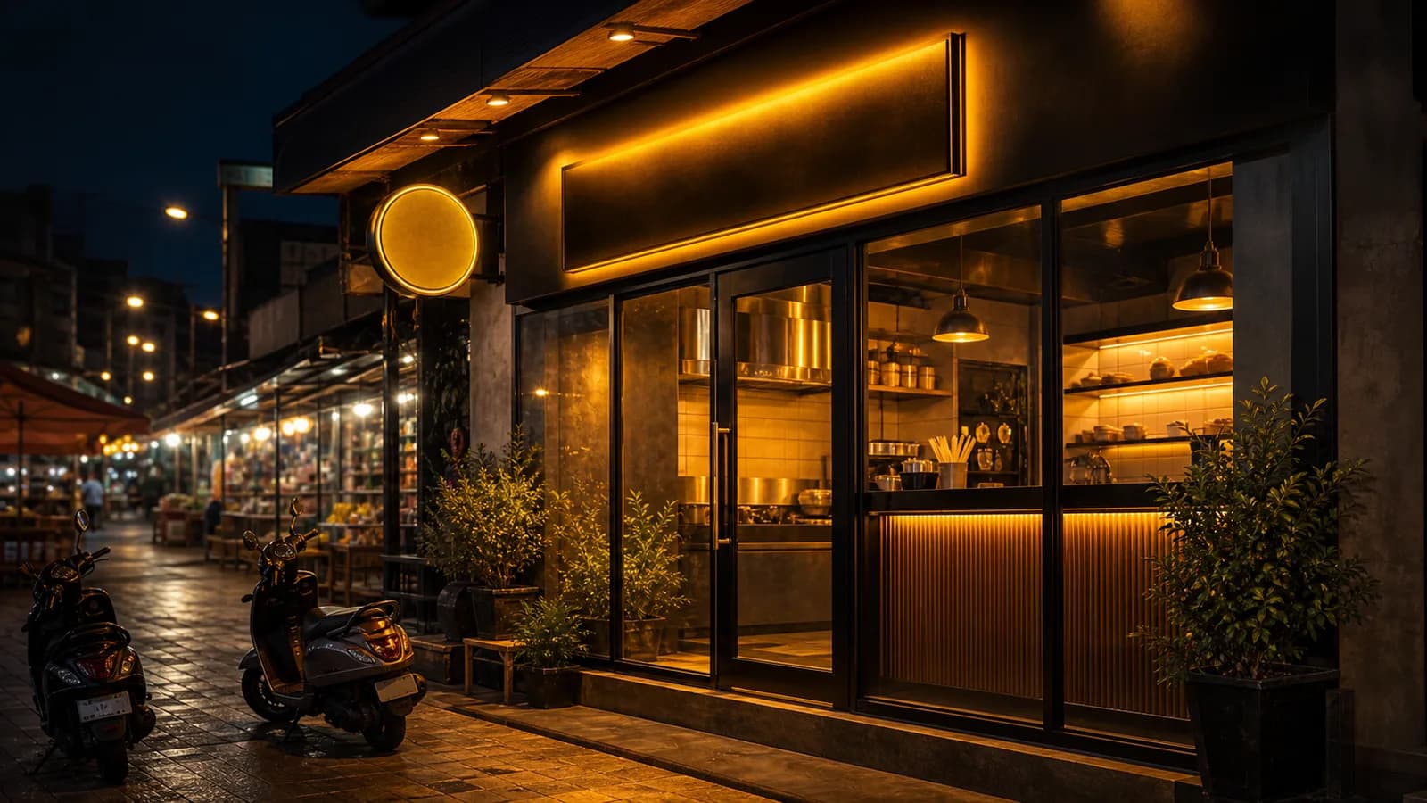 Late night food in Noida, glowing food joint open at night near Sector 58