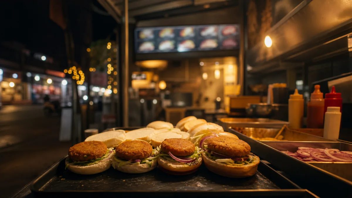 Burger Minister counter at Bhaiji Market Sector 58 Noida where mini burgers will launch